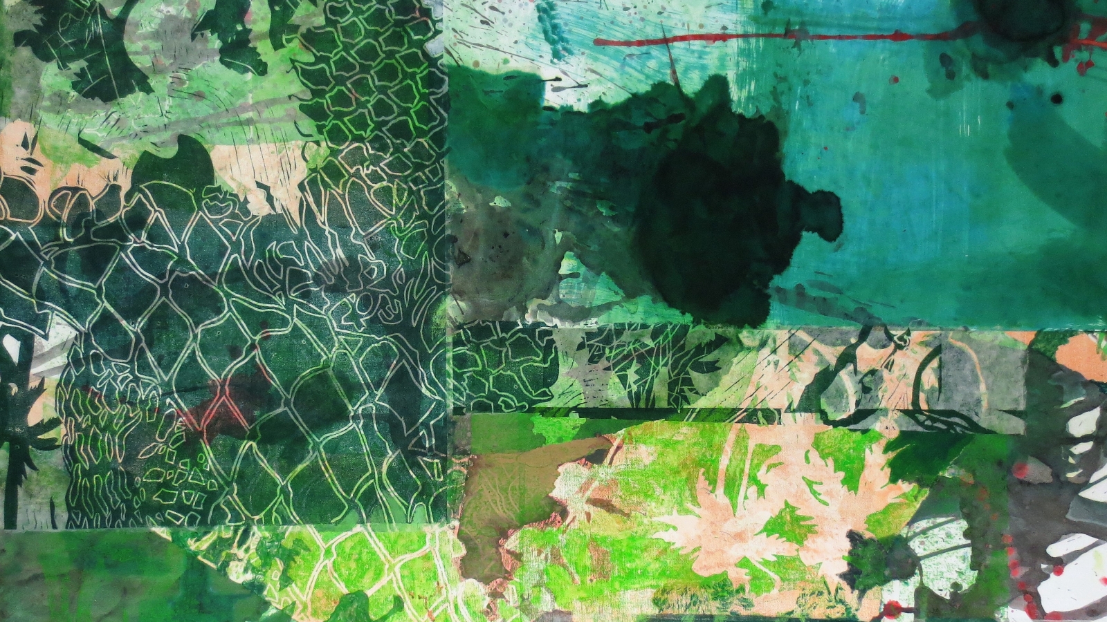 Acedia, 70 x 100 cm, Malerei Linolschnitt Collage auf Leinwand, Iris Flexer 2019