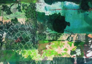 Acedia, 70 x 100 cm, Malerei Linolschnitt Collage auf Leinwand, Iris Flexer 2019
