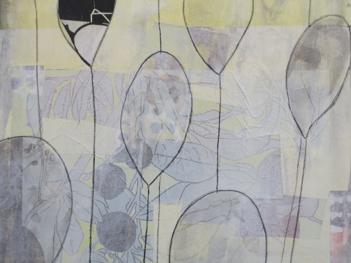 Loslassen 1, 2020, 50 x 50cm, Malerei-Linolschnitt-Collage auf Leinwand, Iris Flexer