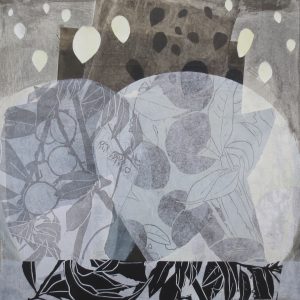 Loslassen 3, 2020, 50 x 50cm, Malerei-Linolschnitt-Collage auf Leinwand, Iris Flexer