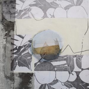 Loslassen 5, 2020, 50 x 50cm, Malerei-Linolschnitt-Collage auf Leinwand, Iris Flexer