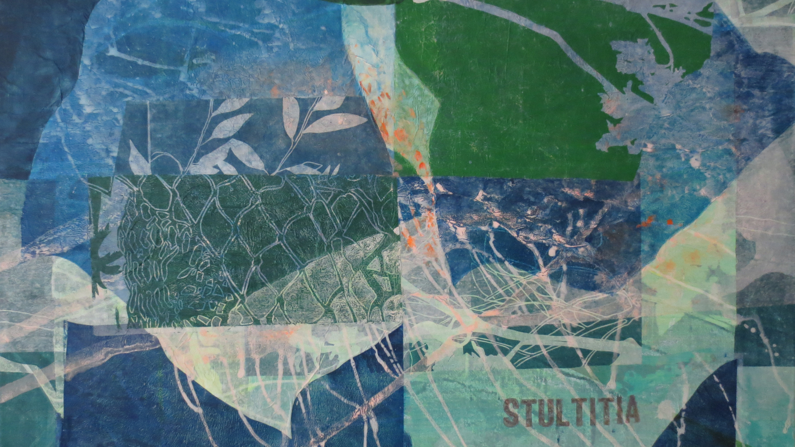 Stultitia, 2019, 70 x 100cm, Malerei/Linolschnitt/Collage auf Leinwand, Iris Flexer
